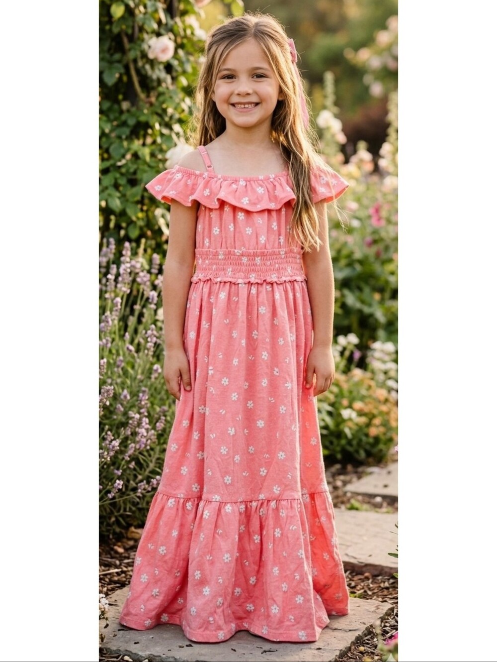 Cat & Jack Maxi Floral dress Melon Size S (6)